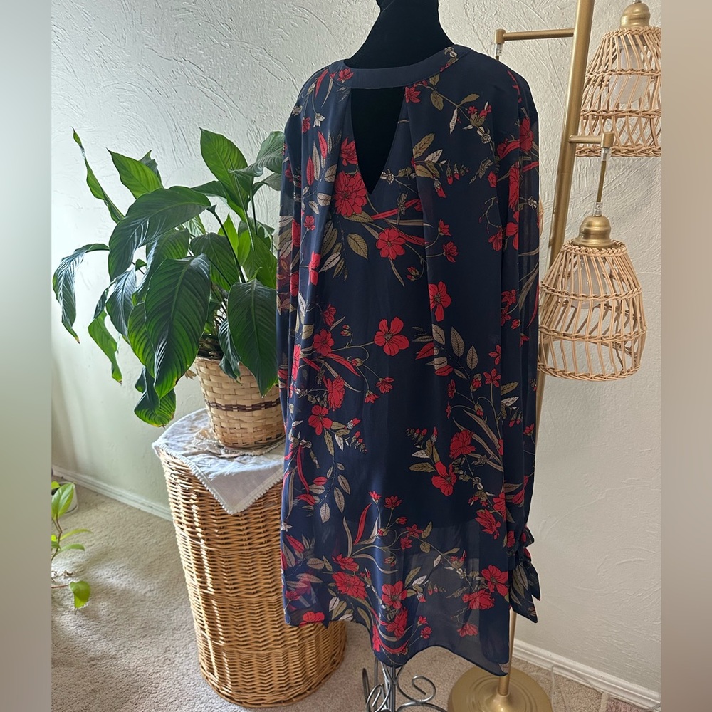 Chelsea & Violet Navy Dress with Red Floral Accents